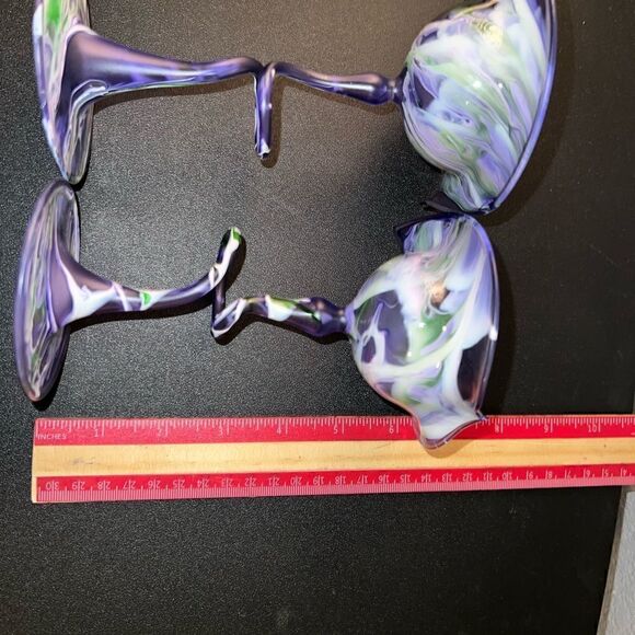 Flame Glow Penco Hand Blown Delicate Candle Holders Art Glass Purple - Picture 10 of 10